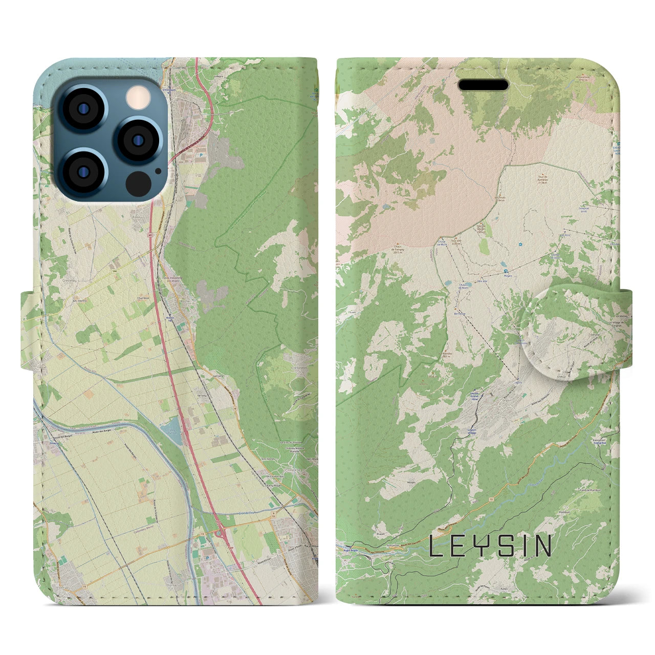 【レザン(スイス)】地図柄iPhoneケース(手帳タイプ)ナチュラル・iPhone 12 / 12 Pro 用