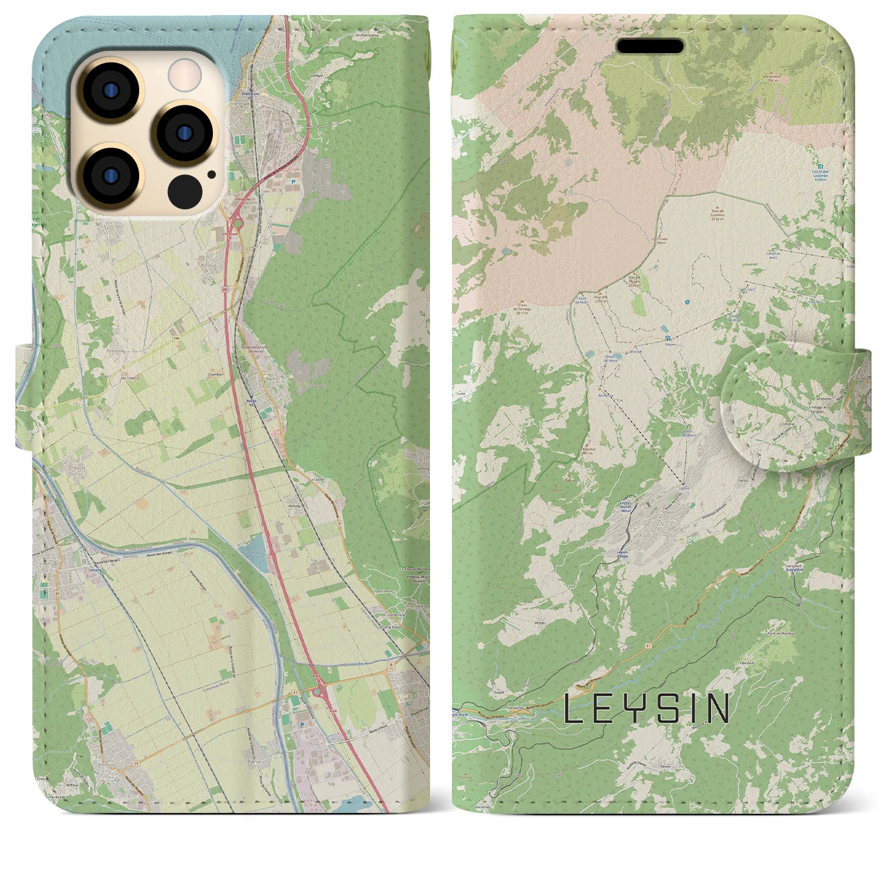 【レザン(スイス)】地図柄iPhoneケース(手帳タイプ)ナチュラル・iPhone 12 Pro Max 用