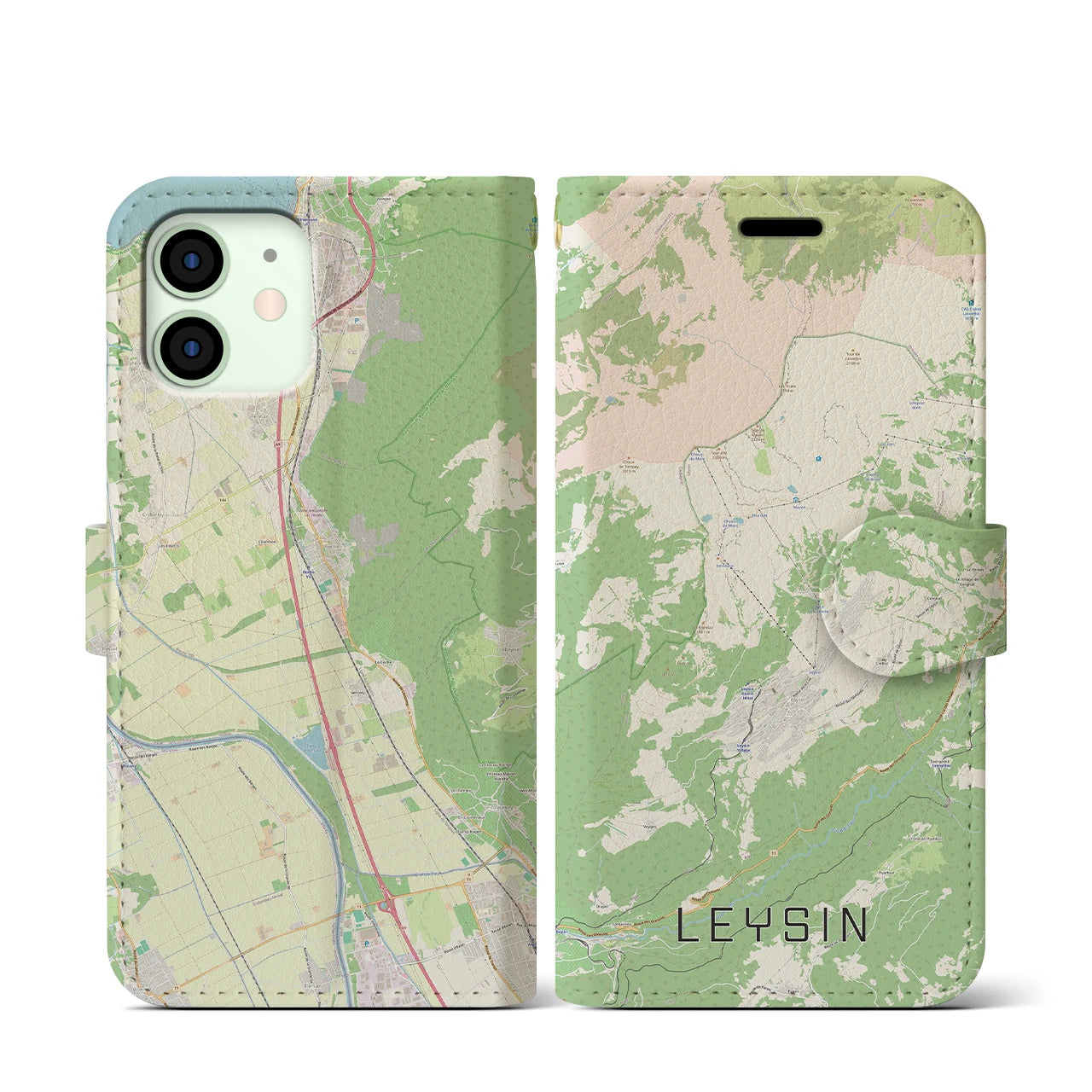 【レザン(スイス)】地図柄iPhoneケース(手帳タイプ)ナチュラル・iPhone 12 mini 用