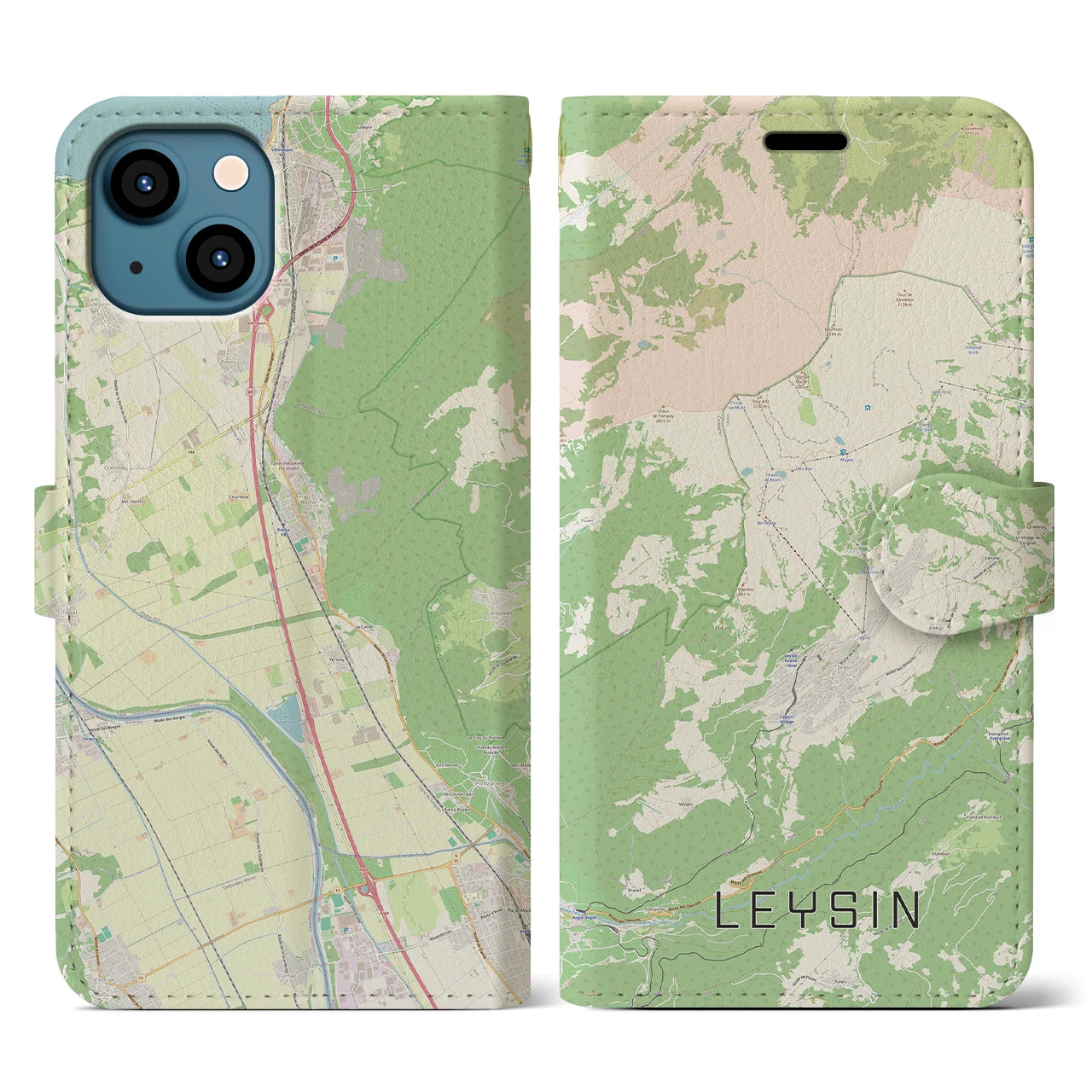 【レザン(スイス)】地図柄iPhoneケース(手帳タイプ)