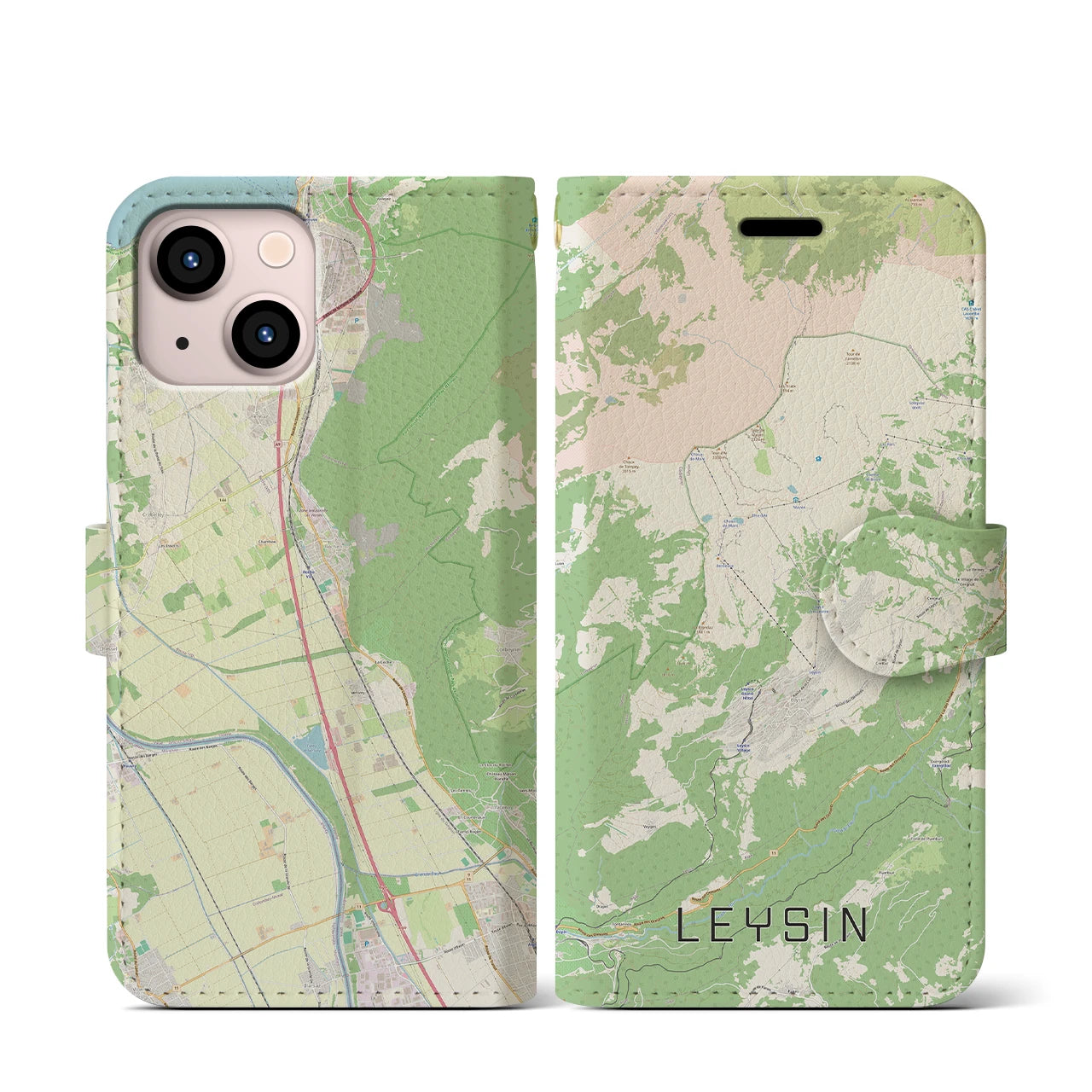 【レザン(スイス)】地図柄iPhoneケース(手帳タイプ)ナチュラル・iPhone 13 mini 用