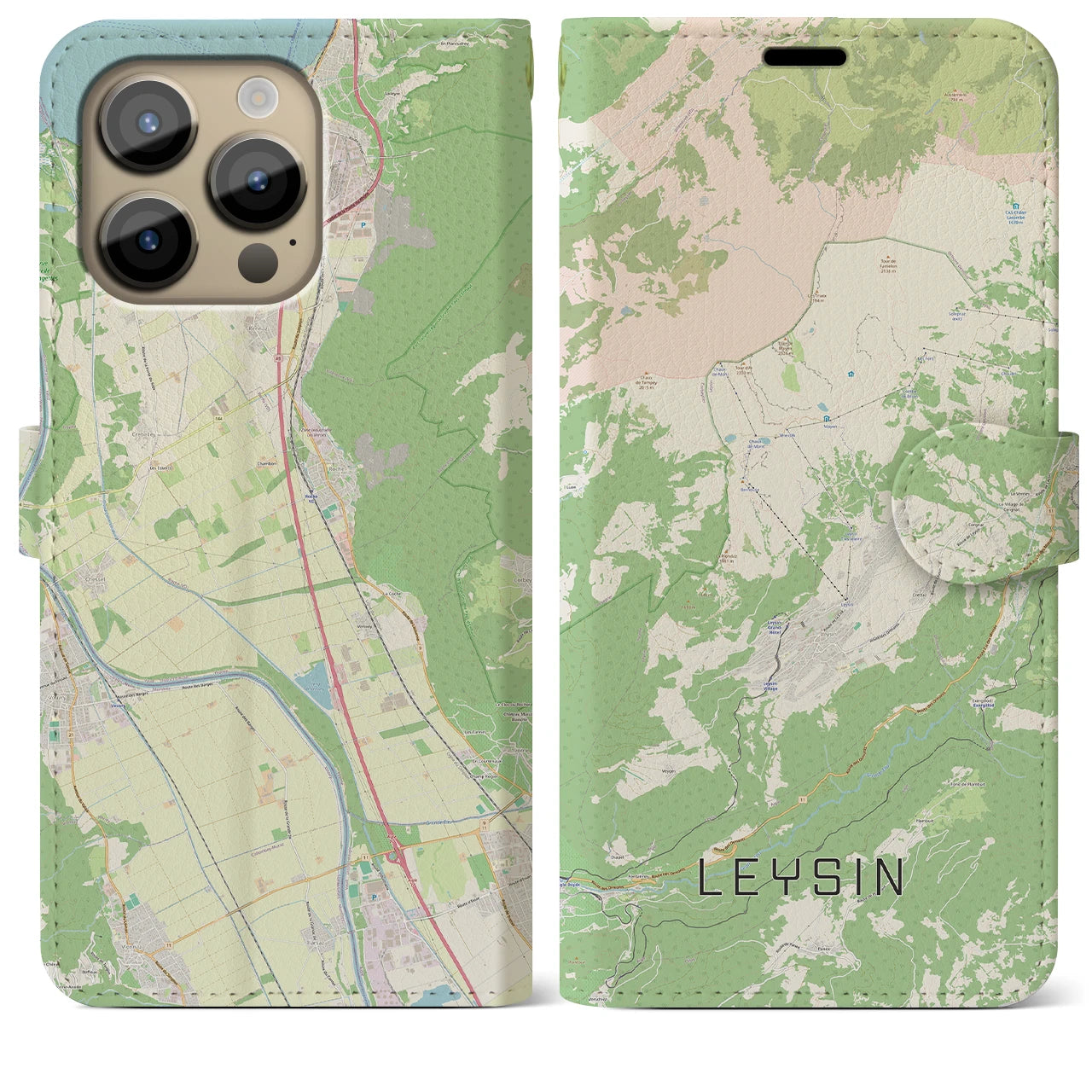 【レザン(スイス)】地図柄iPhoneケース(手帳タイプ)ナチュラル・iPhone 14 Pro Max 用