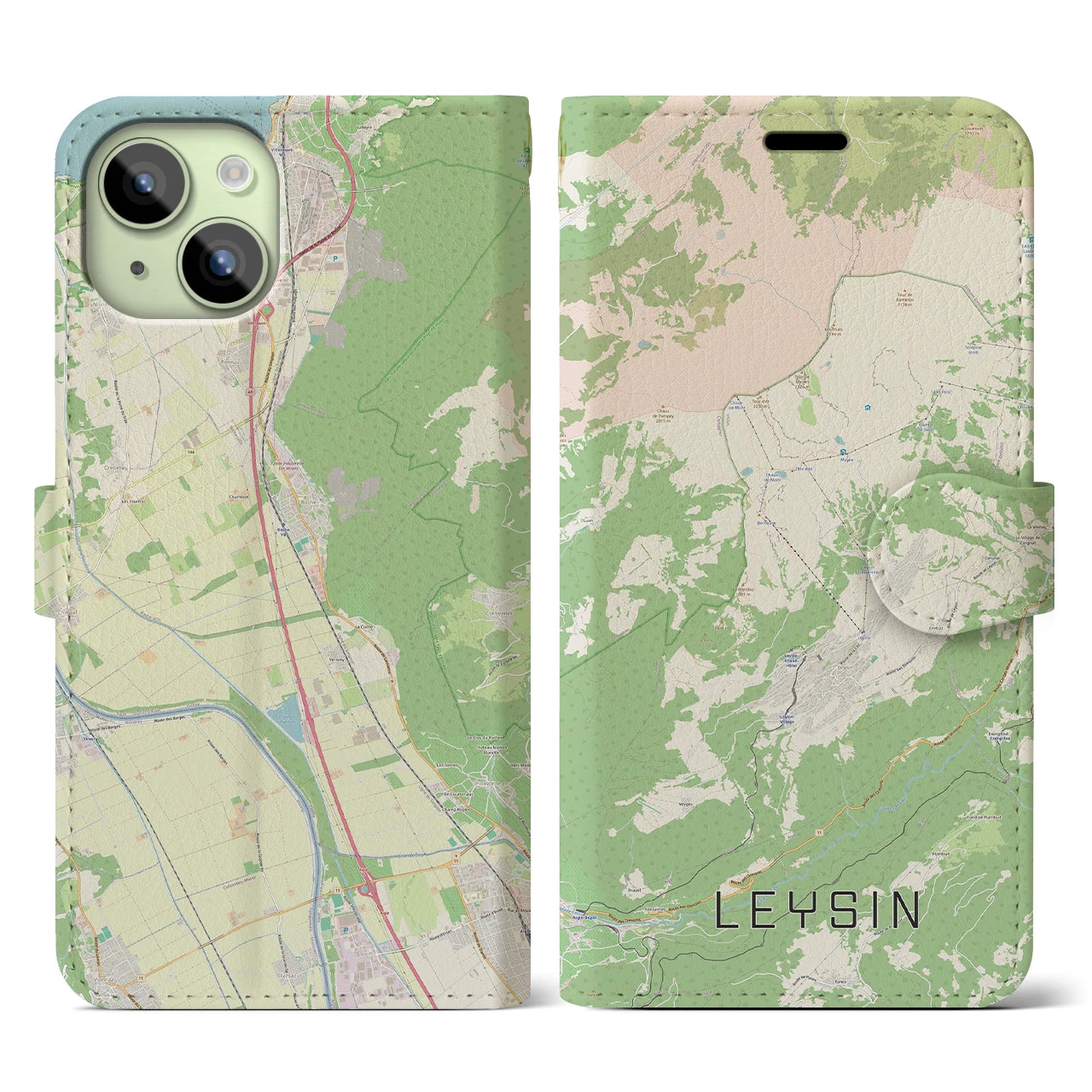 【レザン(スイス)】地図柄iPhoneケース(手帳タイプ)ナチュラル・iPhone 15 用