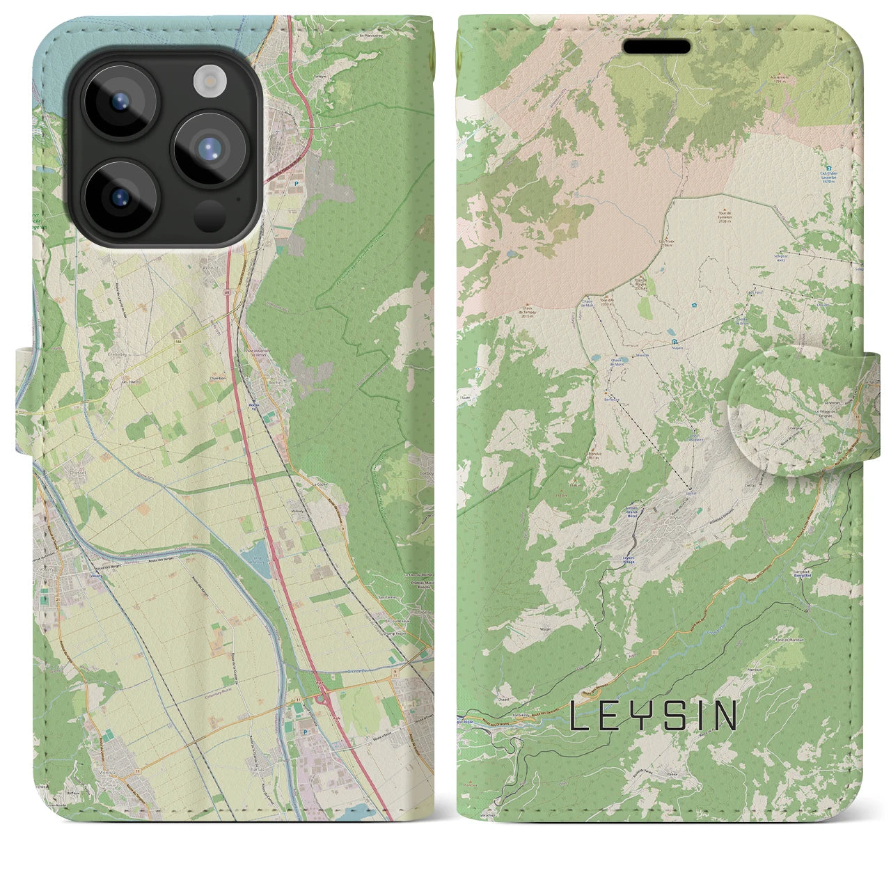 【レザン(スイス)】地図柄iPhoneケース(手帳タイプ)ナチュラル・iPhone 15 Pro Max 用