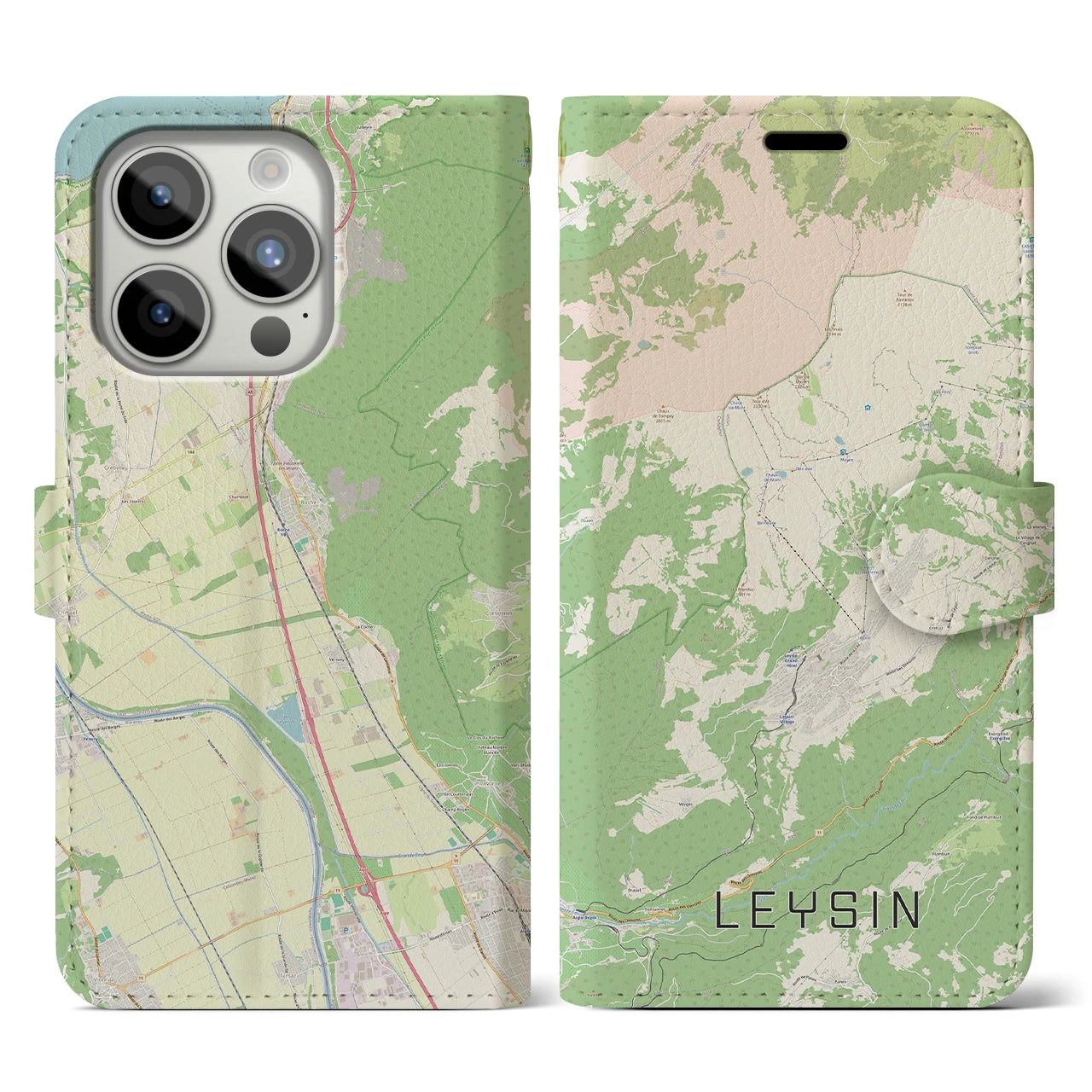 【レザン(スイス)】地図柄iPhoneケース(手帳タイプ)ナチュラル・iPhone 15 Pro 用