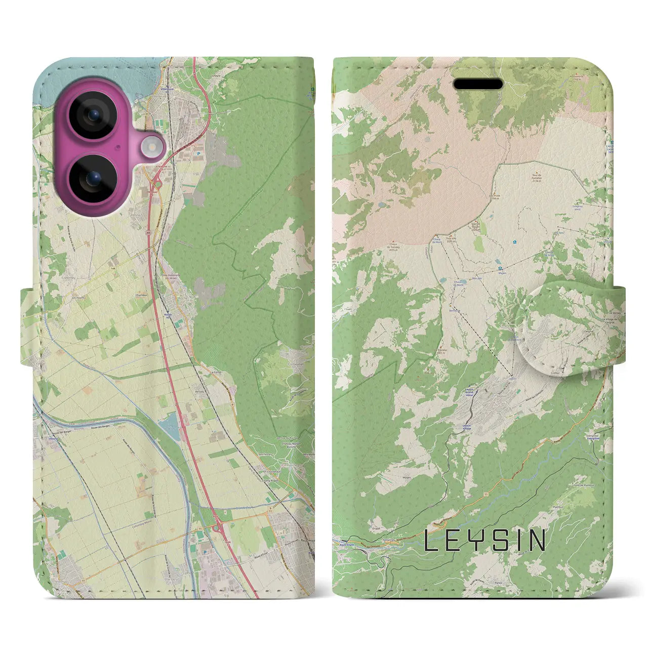 【レザン(スイス)】地図柄iPhoneケース(手帳タイプ)ナチュラル・iPhone 16 Pro 用