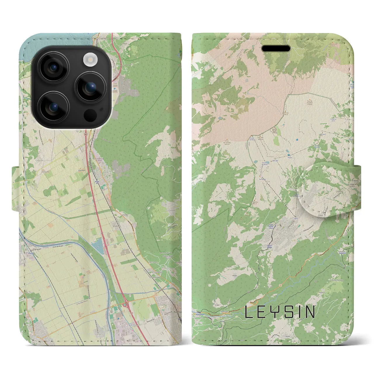 【レザン(スイス)】地図柄iPhoneケース(手帳タイプ)ナチュラル・iPhone 16 用