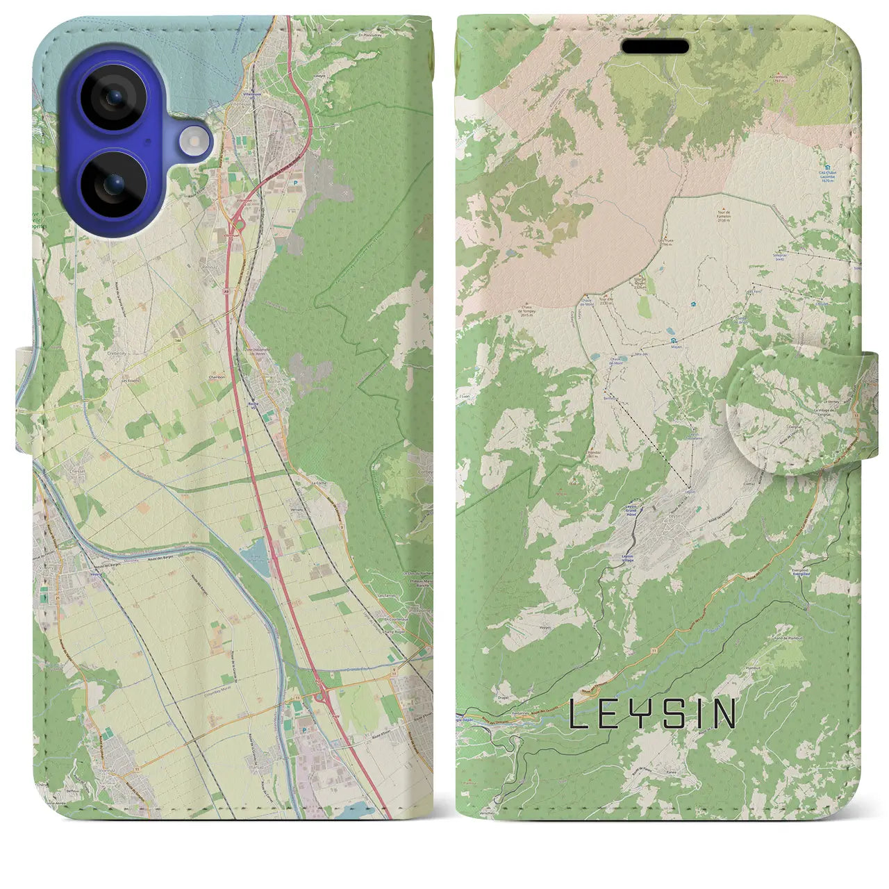 【レザン(スイス)】地図柄iPhoneケース(手帳タイプ)ナチュラル・iPhone 16 Pro Max 用