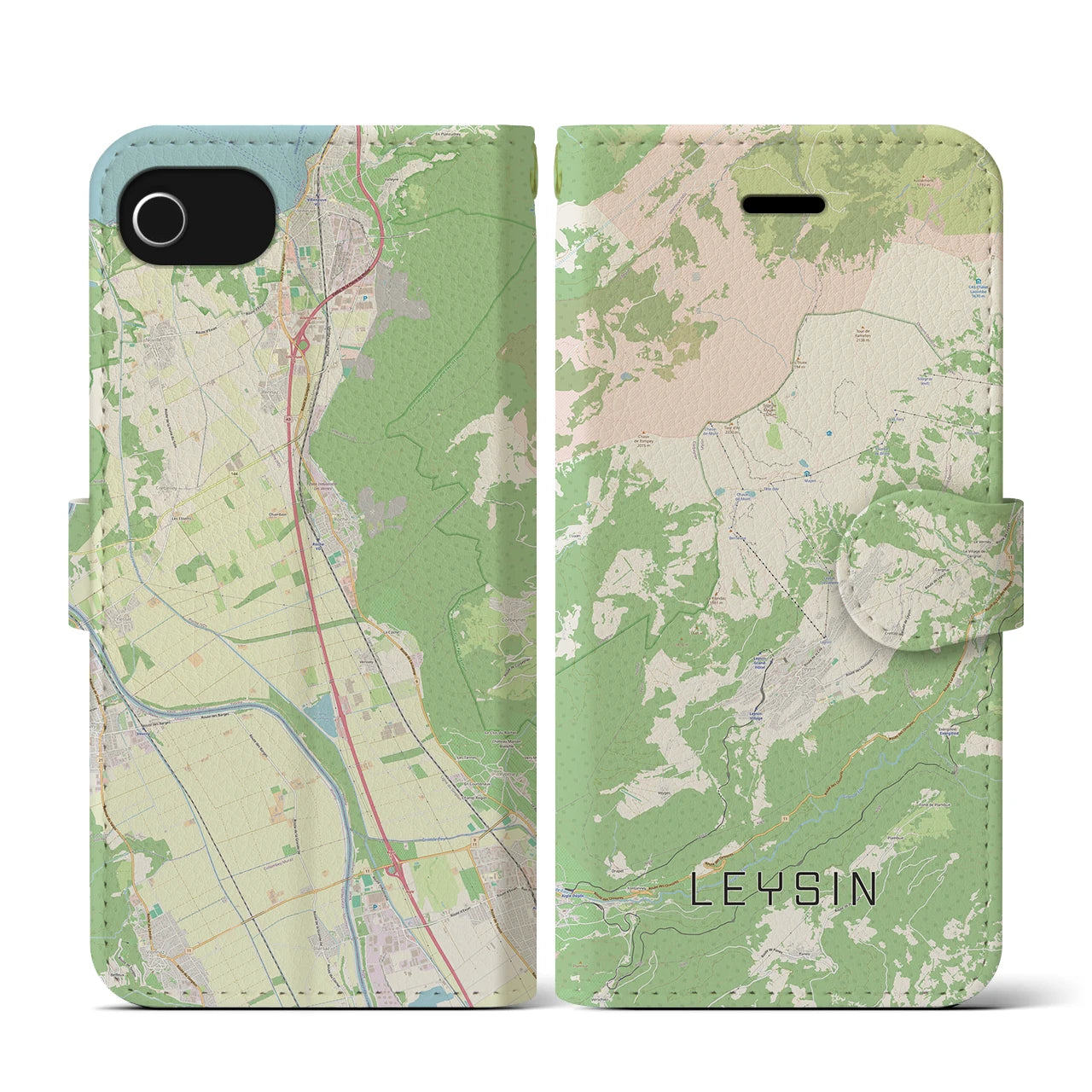 【レザン(スイス)】地図柄iPhoneケース(手帳タイプ)