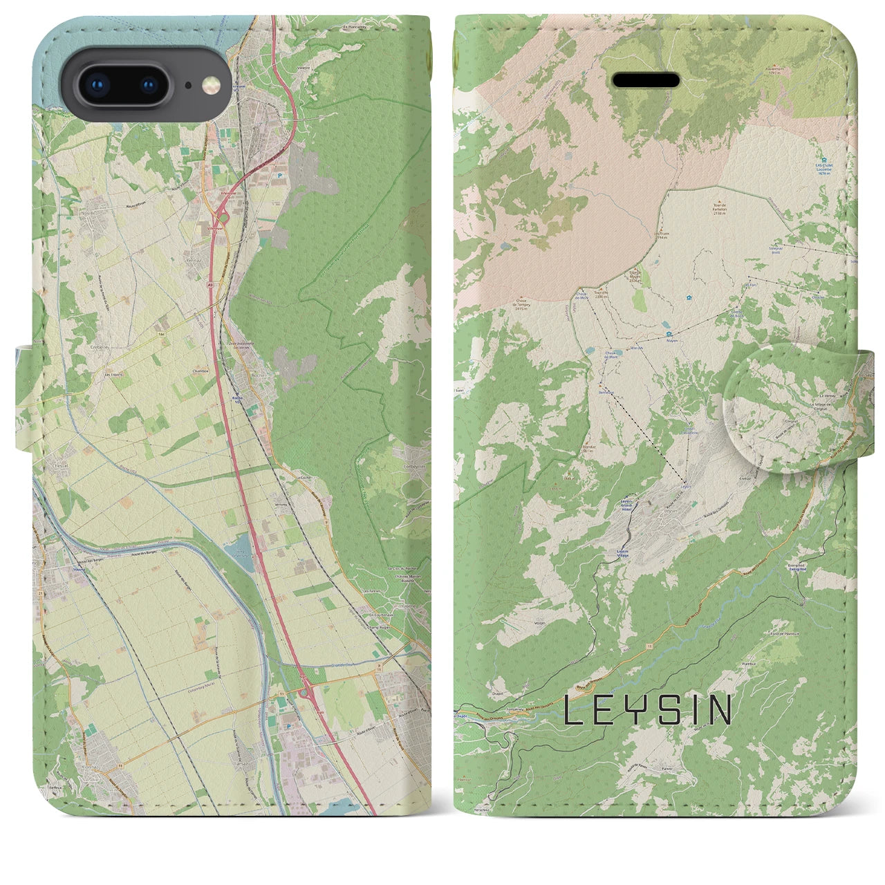 【レザン(スイス)】地図柄iPhoneケース(手帳タイプ)ナチュラル・iPhone 8Plus /7Plus / 6sPlus / 6Plus 用