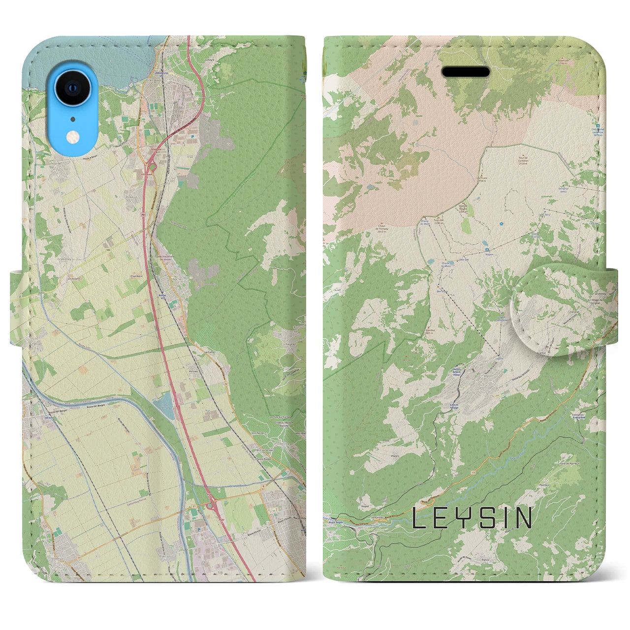 【レザン(スイス)】地図柄iPhoneケース(手帳タイプ)ナチュラル・iPhone XR 用