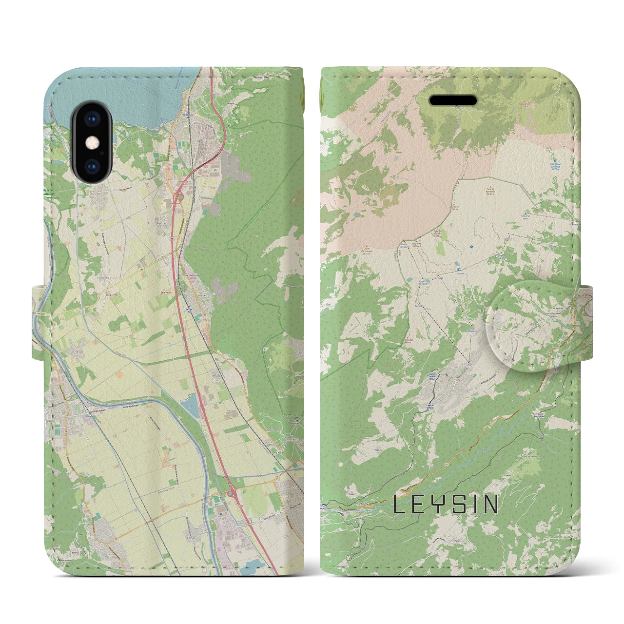 【レザン(スイス)】地図柄iPhoneケース(手帳タイプ)ナチュラル・iPhone XS / X 用