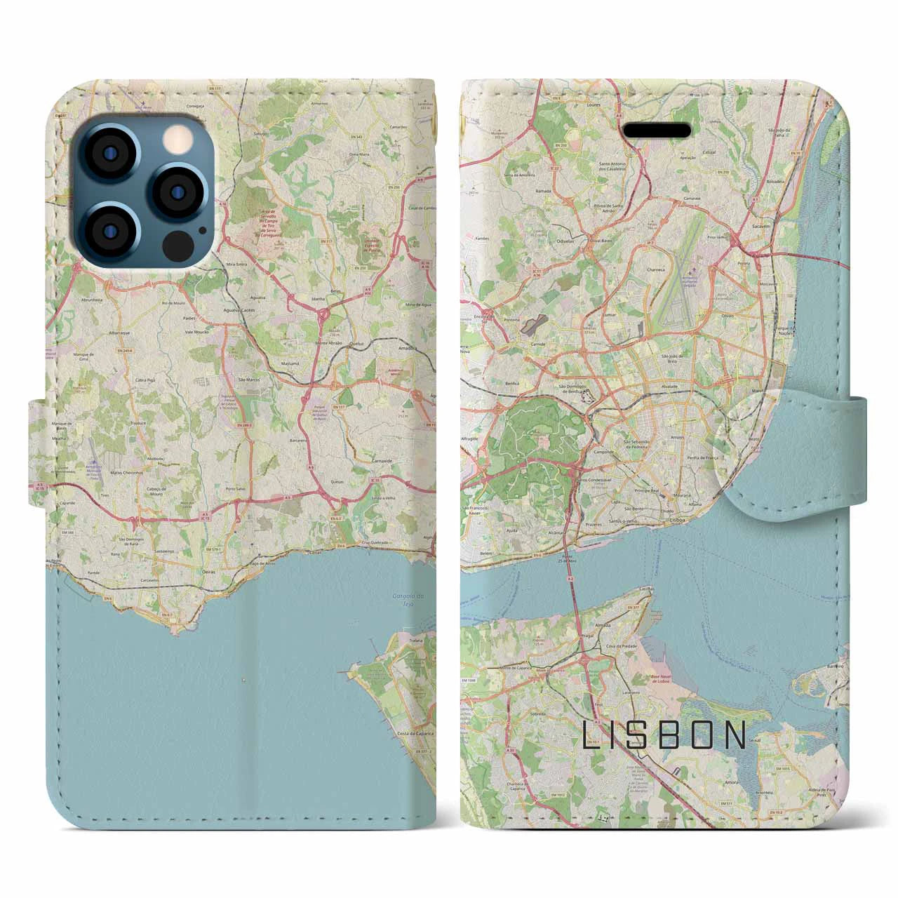 【リスボン(ポルトガル)】地図柄iPhoneケース(手帳タイプ)ナチュラル・iPhone 12 / 12 Pro 用