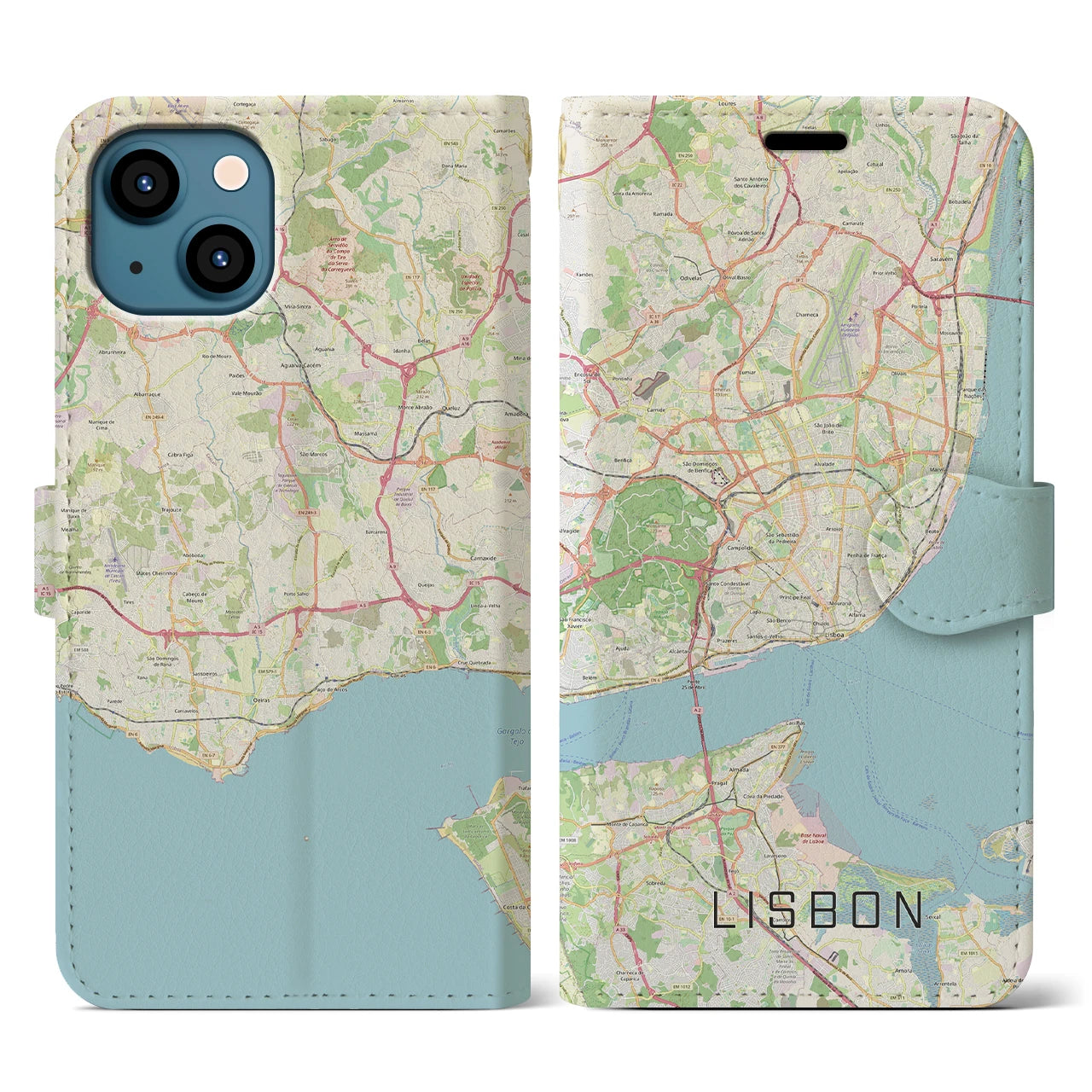 【リスボン(ポルトガル)】地図柄iPhoneケース(手帳タイプ)ナチュラル・iPhone 13 用