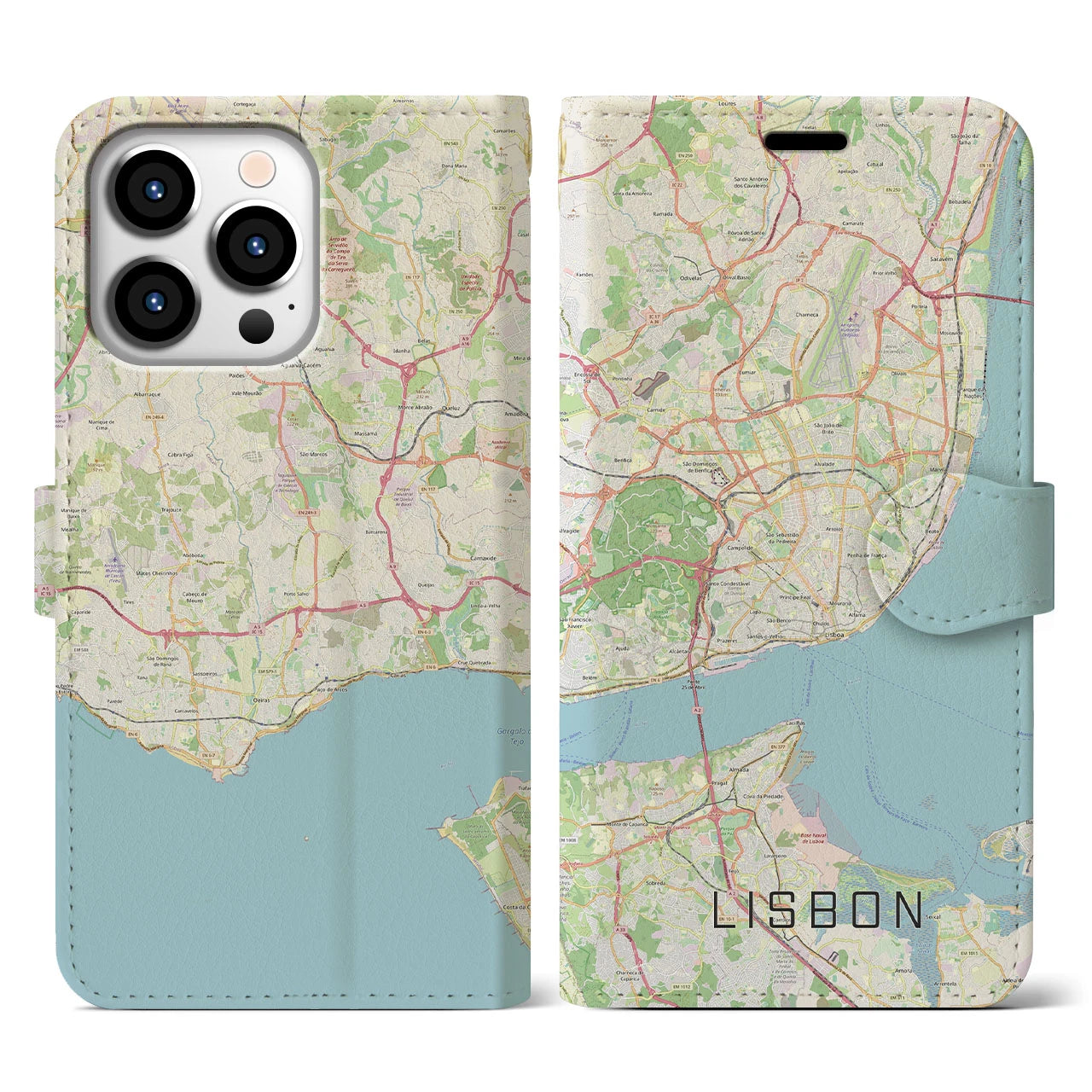 【リスボン(ポルトガル)】地図柄iPhoneケース(手帳タイプ)ナチュラル・iPhone 13 Pro 用