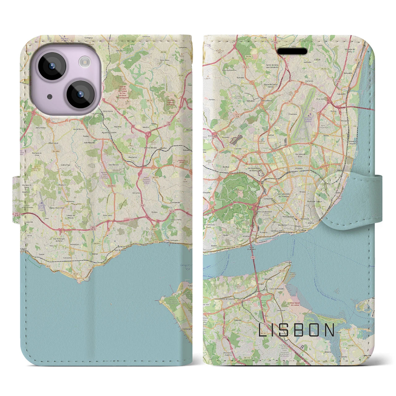 【リスボン(ポルトガル)】地図柄iPhoneケース(手帳タイプ)ナチュラル・iPhone 14 用