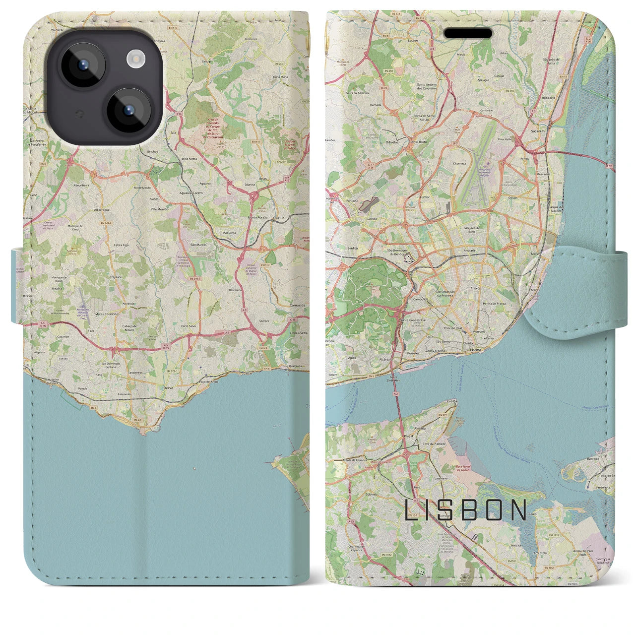 【リスボン(ポルトガル)】地図柄iPhoneケース(手帳タイプ)ナチュラル・iPhone 14 Plus 用