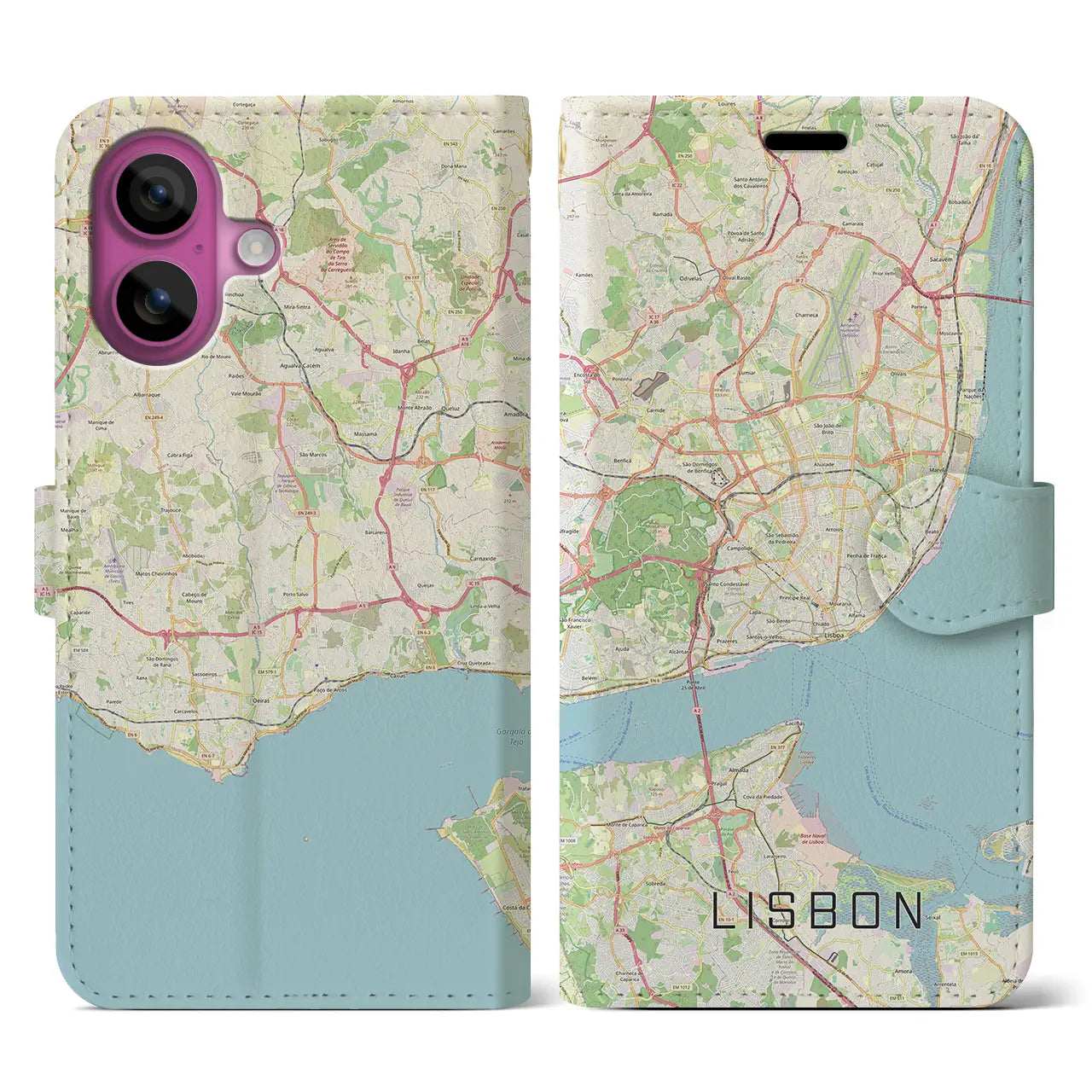 【リスボン(ポルトガル)】地図柄iPhoneケース(手帳タイプ)ナチュラル・iPhone 16 Pro 用