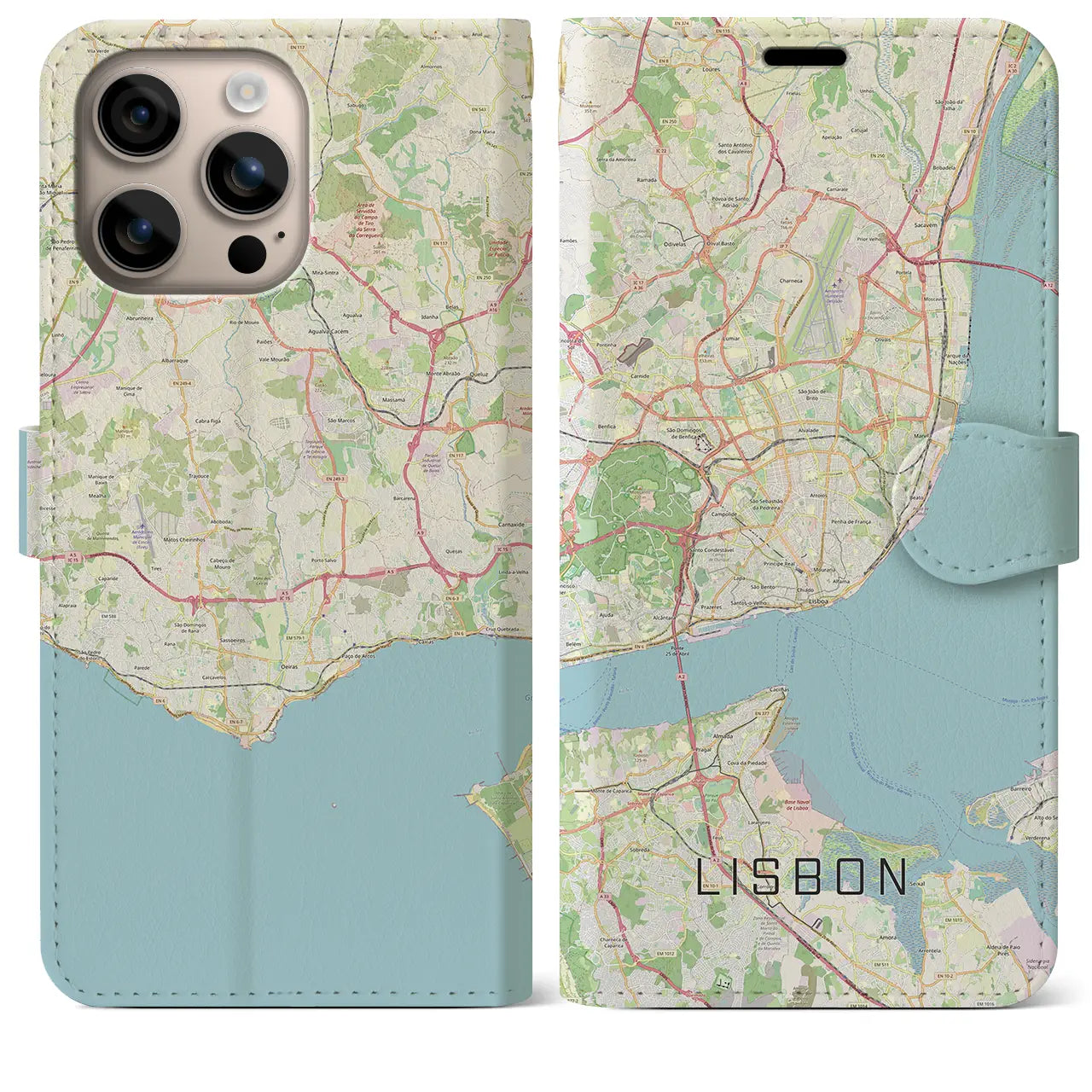 【リスボン(ポルトガル)】地図柄iPhoneケース(手帳タイプ)ナチュラル・iPhone 16 Plus 用