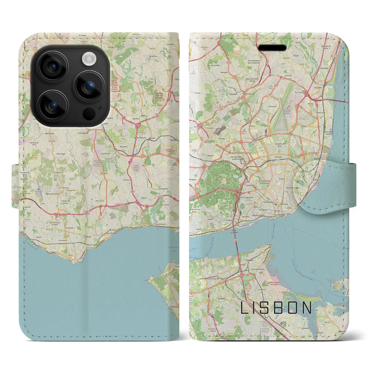 【リスボン(ポルトガル)】地図柄iPhoneケース(手帳タイプ)ナチュラル・iPhone 16 用