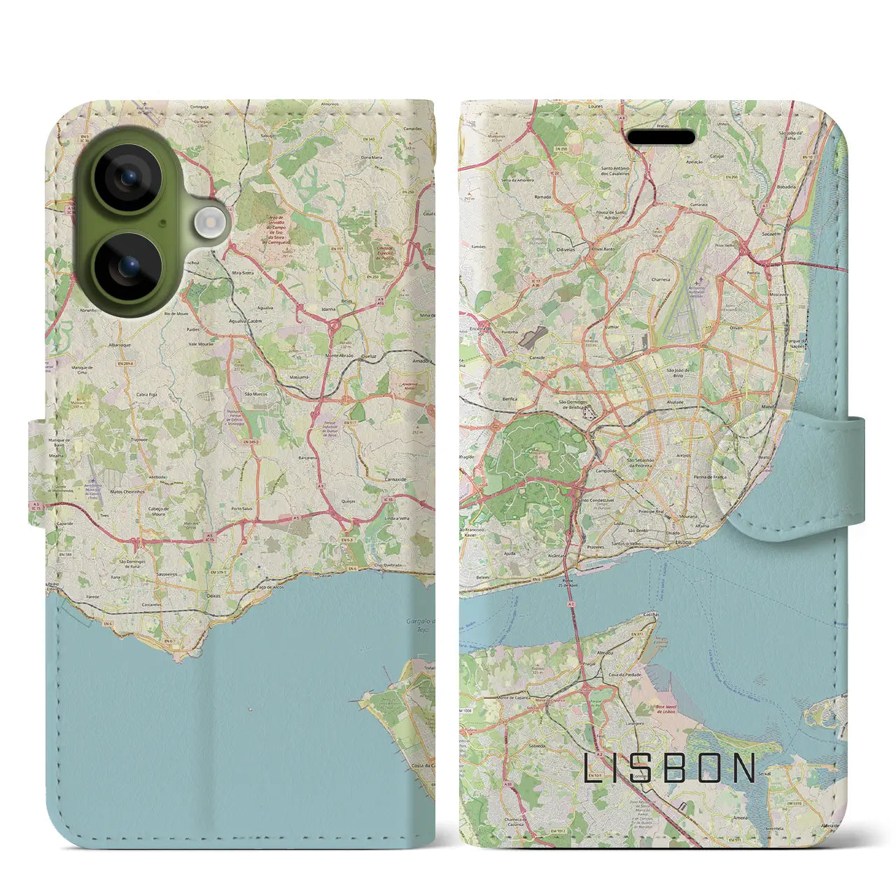 【リスボン(ポルトガル)】地図柄iPhoneケース(手帳タイプ)モノトーン・iPhone 17 Pro Max 用