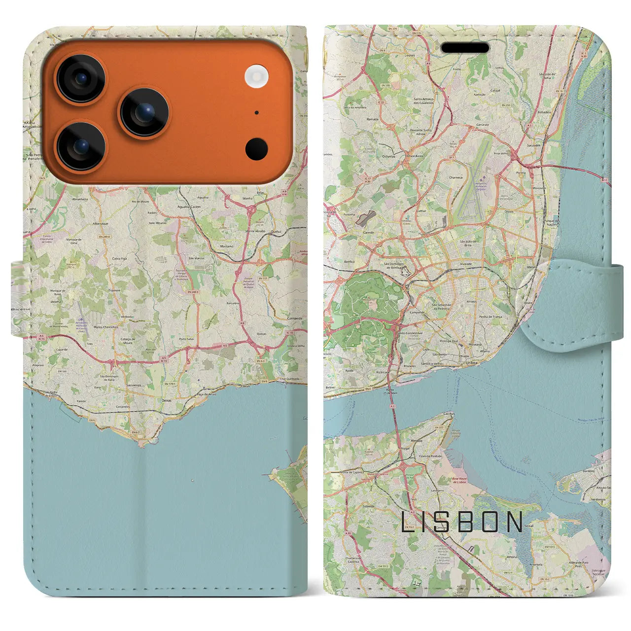 【リスボン(ポルトガル)】地図柄iPhoneケース(手帳タイプ)ナチュラル・iPhone 17 Pro Max 用