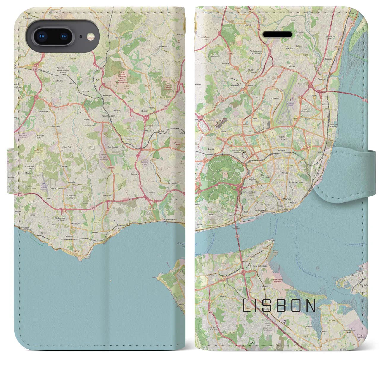 【リスボン(ポルトガル)】地図柄iPhoneケース(手帳タイプ)ナチュラル・iPhone 8Plus /7Plus / 6sPlus / 6Plus 用