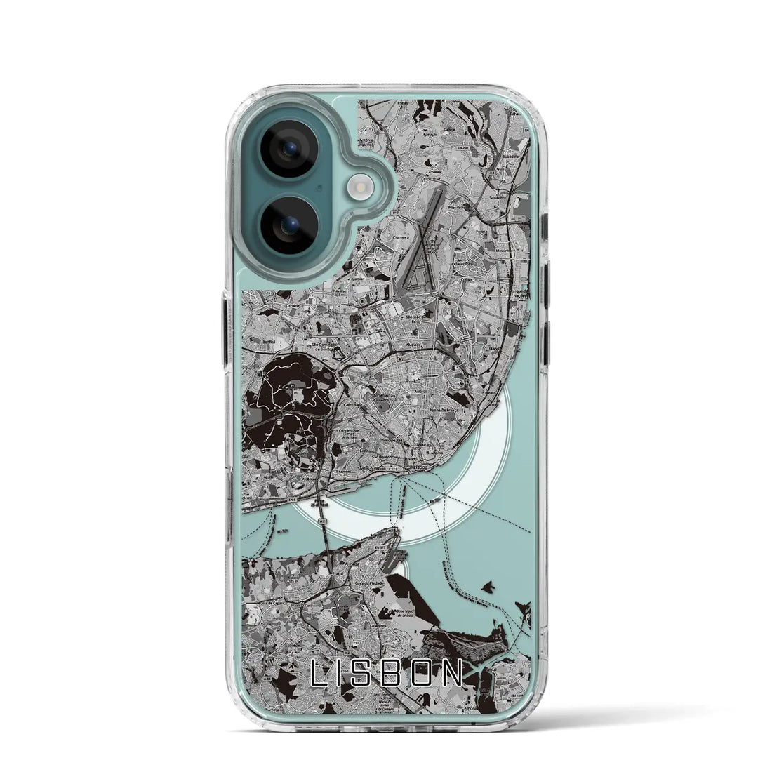 【リスボン(ポルトガル)】地図柄iPhoneケース(MagSafeタイプ)モノトーン・iPhone 16 Pro 用