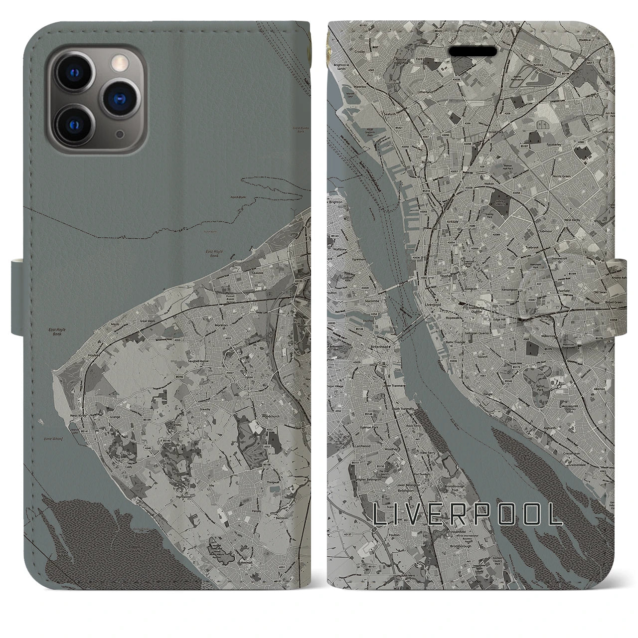 【リヴァプール(イギリス)】地図柄iPhoneケース(手帳タイプ)モノトーン・iPhone 11 Pro Max 用