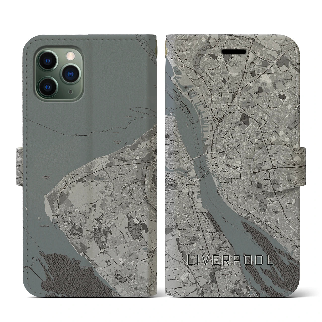 【リヴァプール(イギリス)】地図柄iPhoneケース(手帳タイプ)モノトーン・iPhone 11 Pro 用