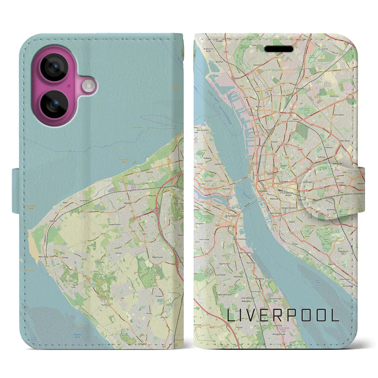 【リヴァプール(イギリス)】地図柄iPhoneケース(手帳タイプ)ナチュラル・iPhone 16 Pro 用