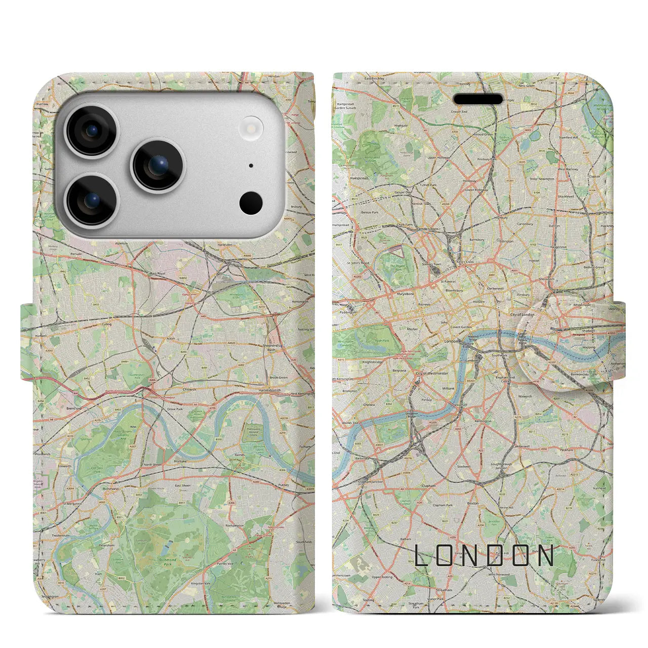 【ロンドン(イギリス)】地図柄iPhoneケース(手帳タイプ)モノトーン・iPhone 17 Pro Max 用