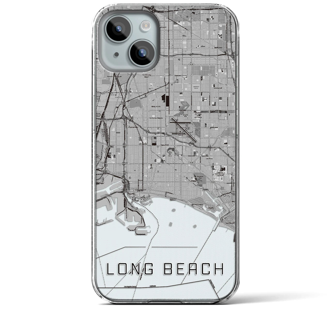 【ロングビーチ(アメリカ)】地図柄iPhoneケース(クリアタイプ)