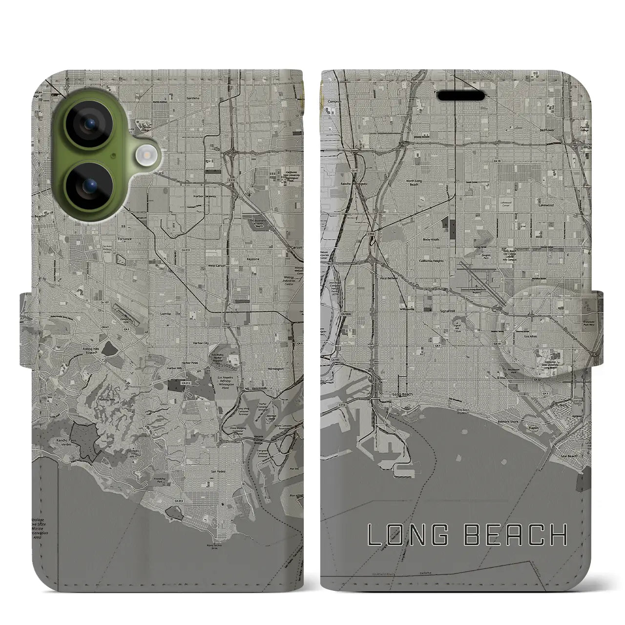【ロングビーチ(アメリカ)】地図柄iPhoneケース(手帳タイプ)