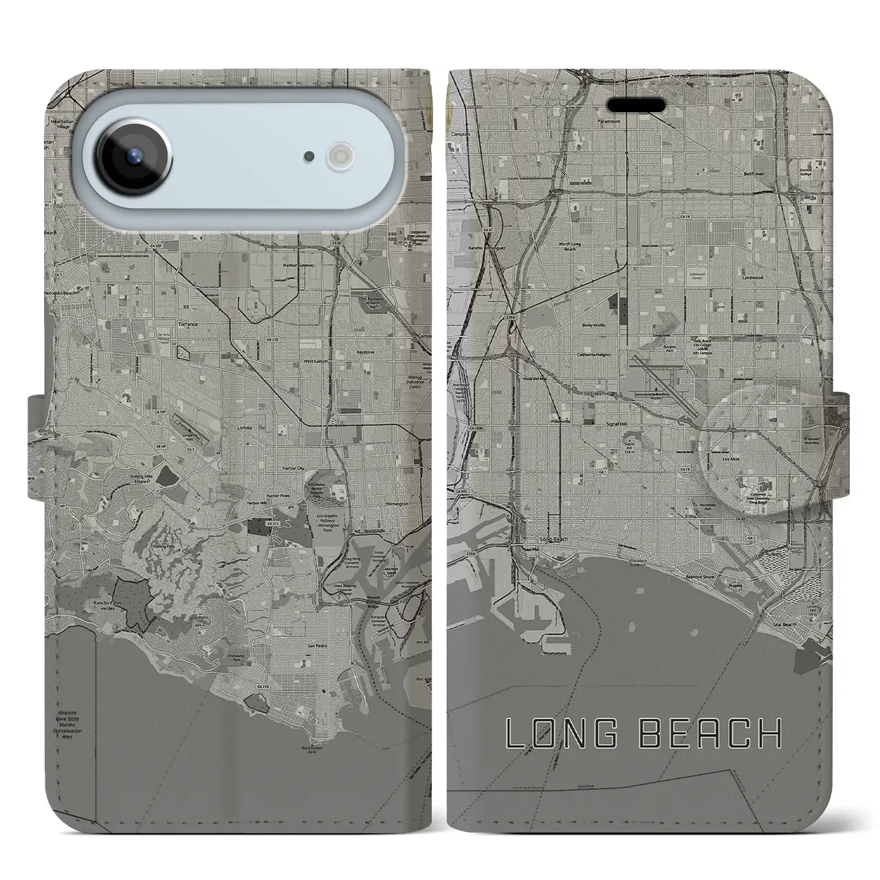 【ロングビーチ(アメリカ)】地図柄iPhoneケース(手帳タイプ)