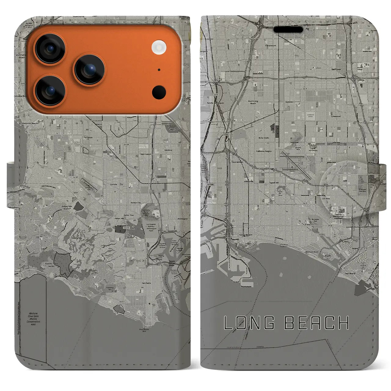 【ロングビーチ(アメリカ)】地図柄iPhoneケース(手帳タイプ)