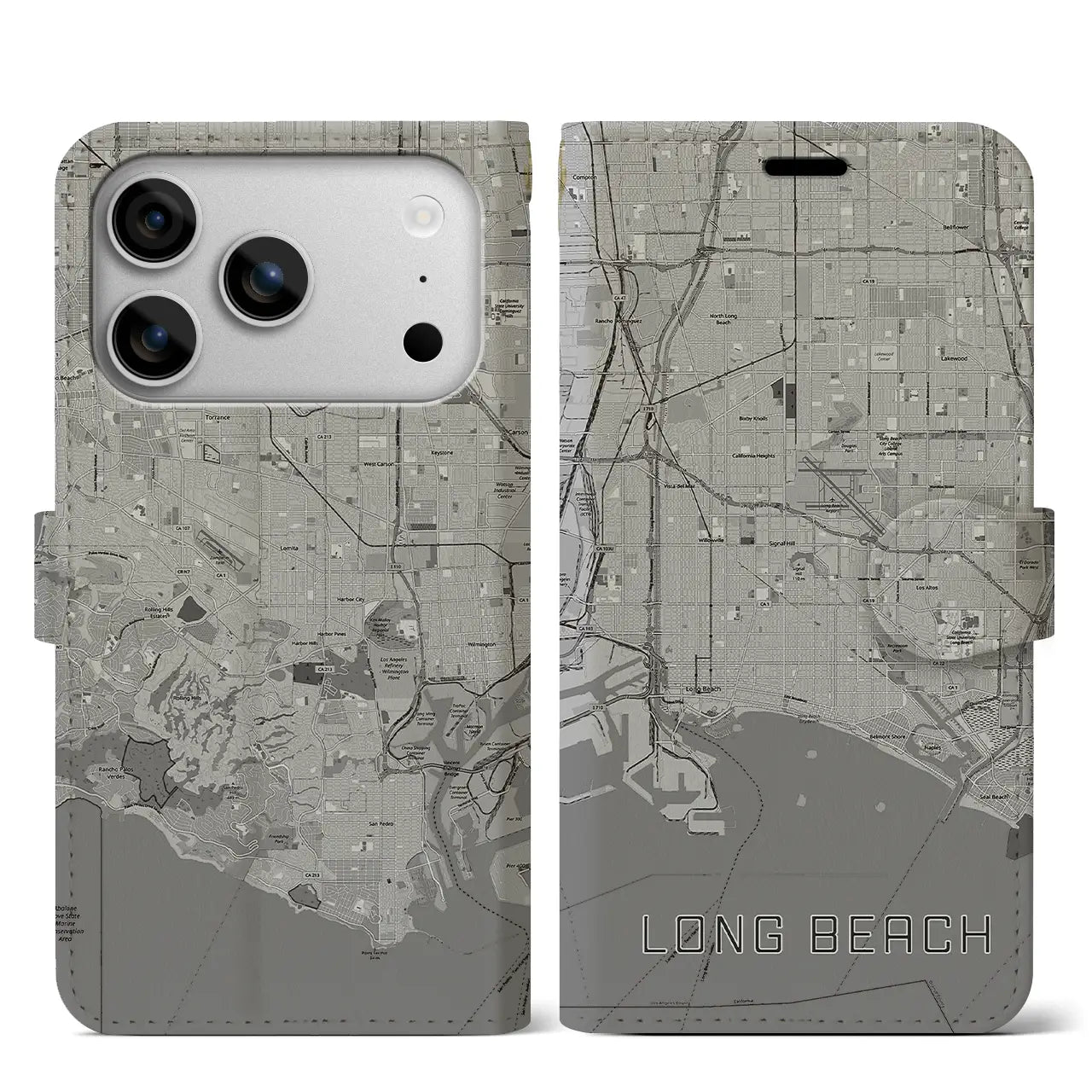 【ロングビーチ(アメリカ)】地図柄iPhoneケース(手帳タイプ)