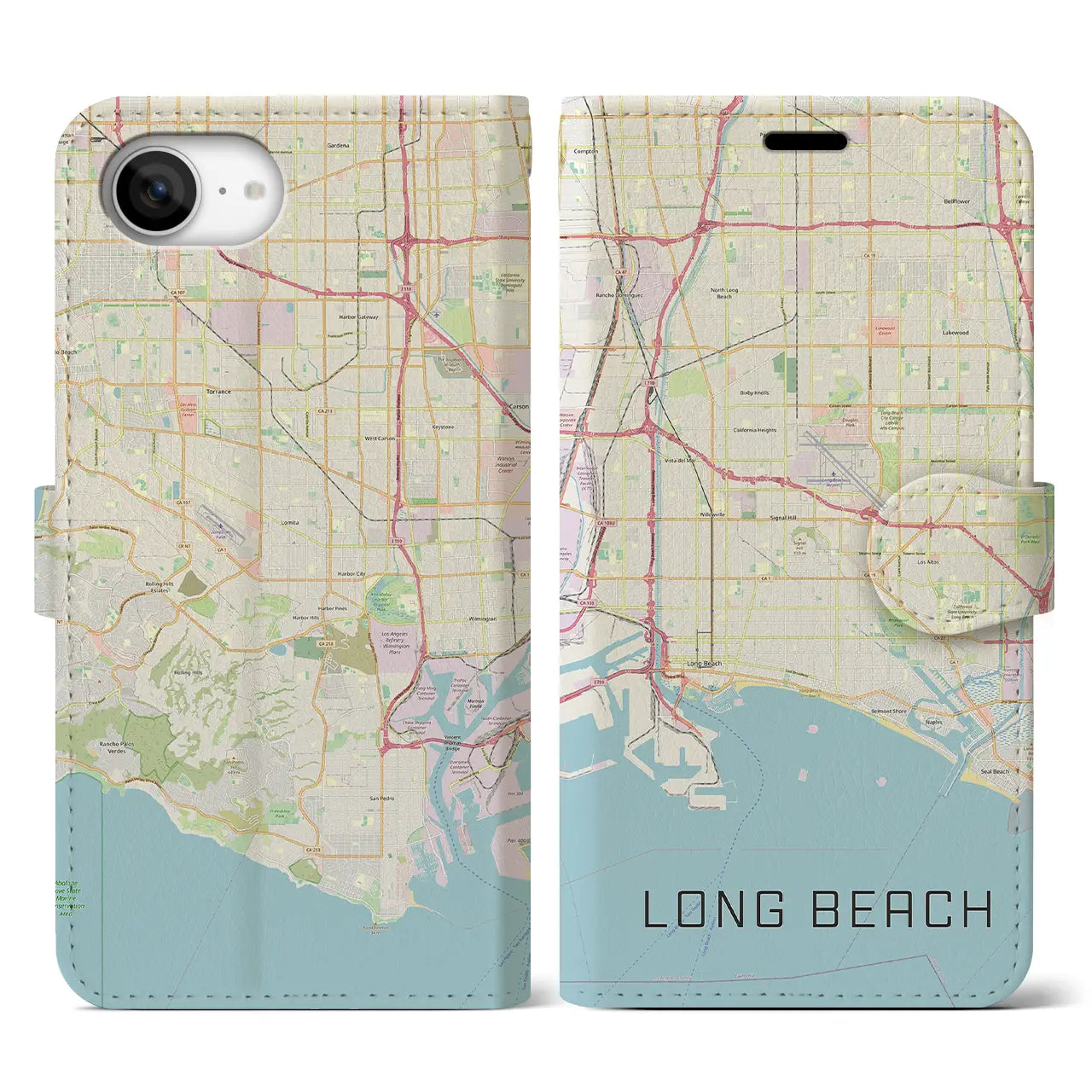 【ロングビーチ(アメリカ)】地図柄iPhoneケース(手帳タイプ)