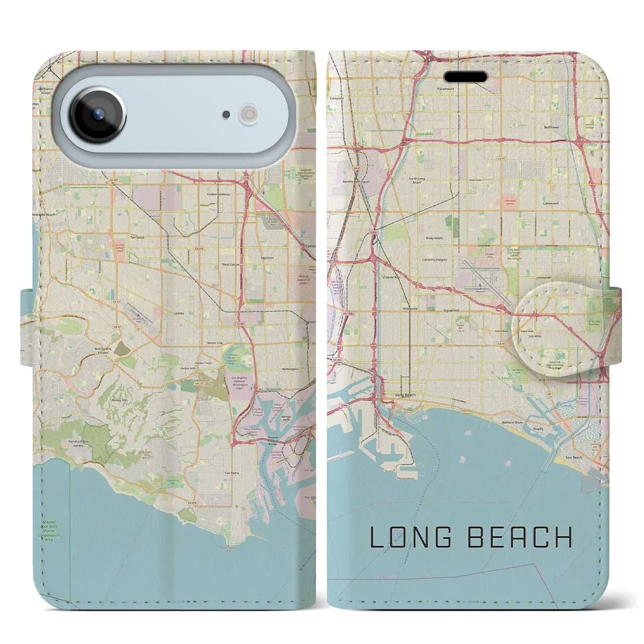【ロングビーチ(アメリカ)】地図柄iPhoneケース(手帳タイプ)