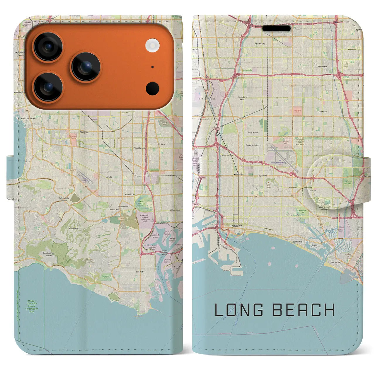 【ロングビーチ(アメリカ)】地図柄iPhoneケース(手帳タイプ)