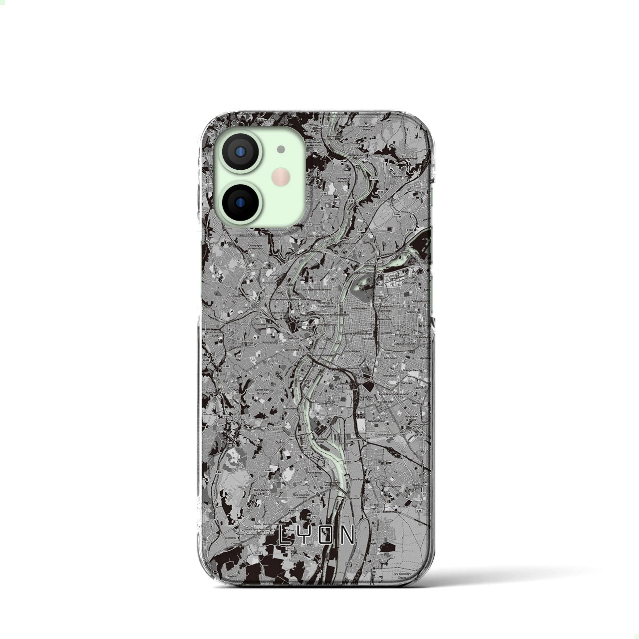 【リヨン(フランス)】地図柄iPhoneケース(クリアタイプ)モノトーン・iPhone 12 mini 用
