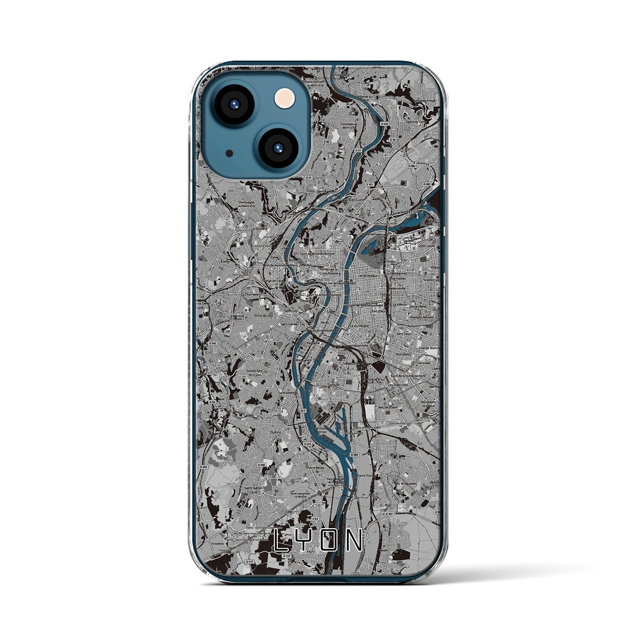 【リヨン(フランス)】地図柄iPhoneケース(クリアタイプ)モノトーン・iPhone 13 用