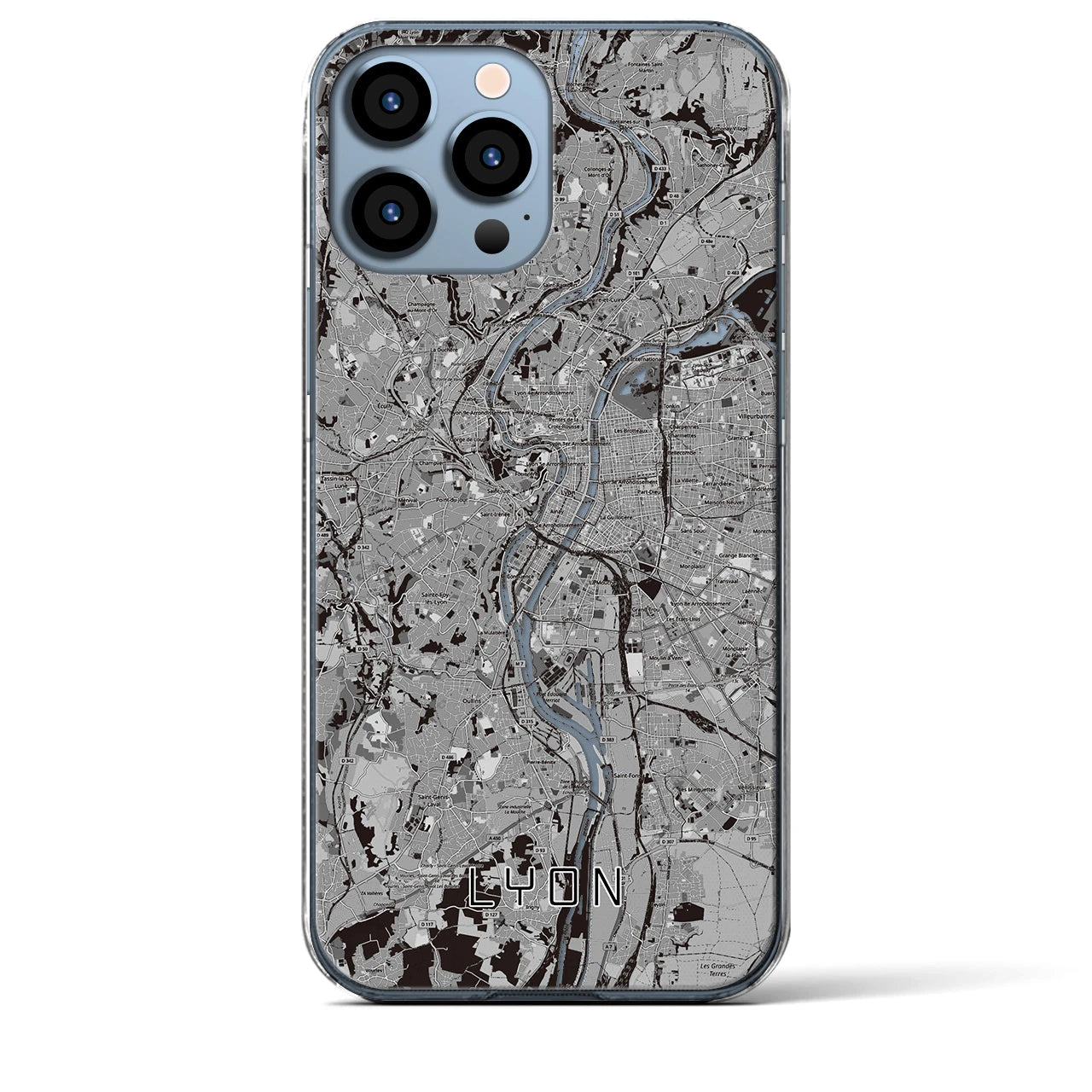 【リヨン(フランス)】地図柄iPhoneケース(クリアタイプ)モノトーン・iPhone 13 Pro Max 用