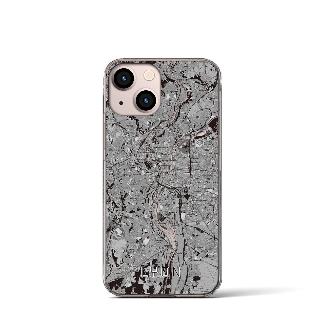 【リヨン(フランス)】地図柄iPhoneケース(クリアタイプ)モノトーン・iPhone 13 mini 用