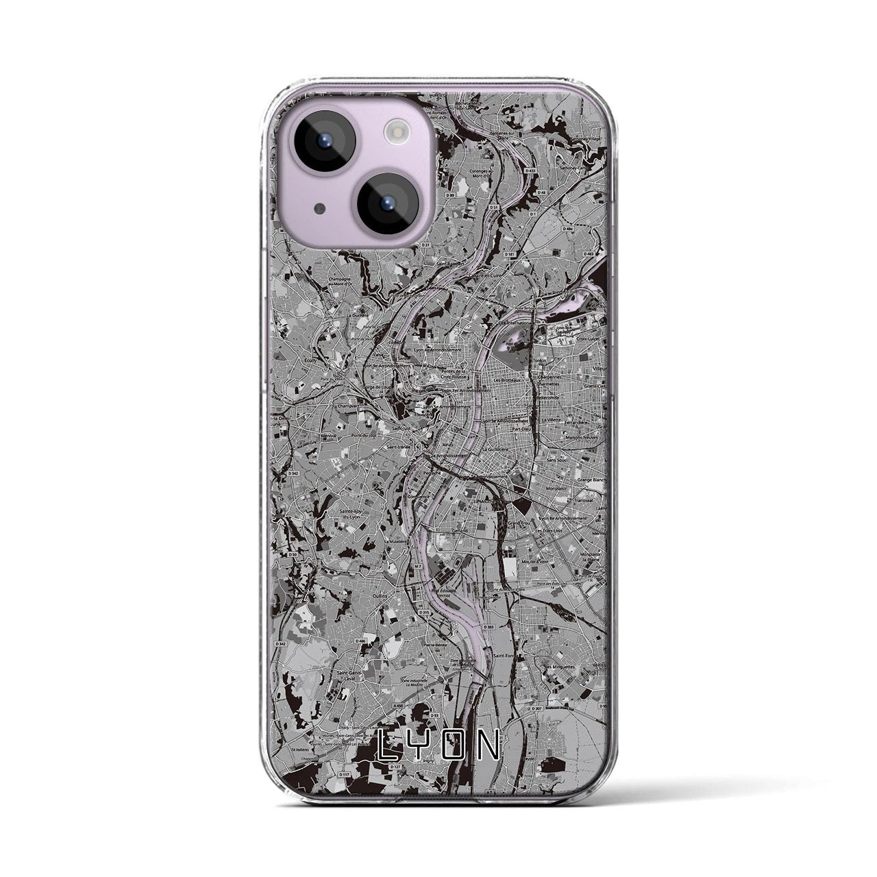 【リヨン(フランス)】地図柄iPhoneケース(クリアタイプ)モノトーン・iPhone 14 用