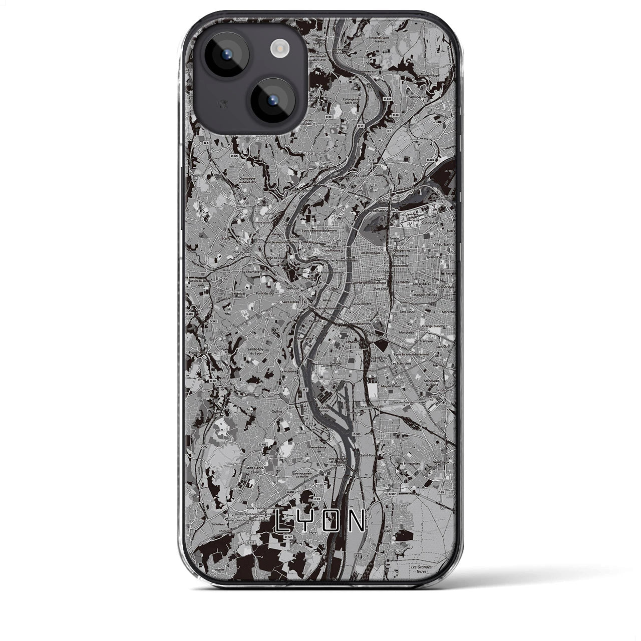 【リヨン(フランス)】地図柄iPhoneケース(クリアタイプ)モノトーン・iPhone 14 Plus 用