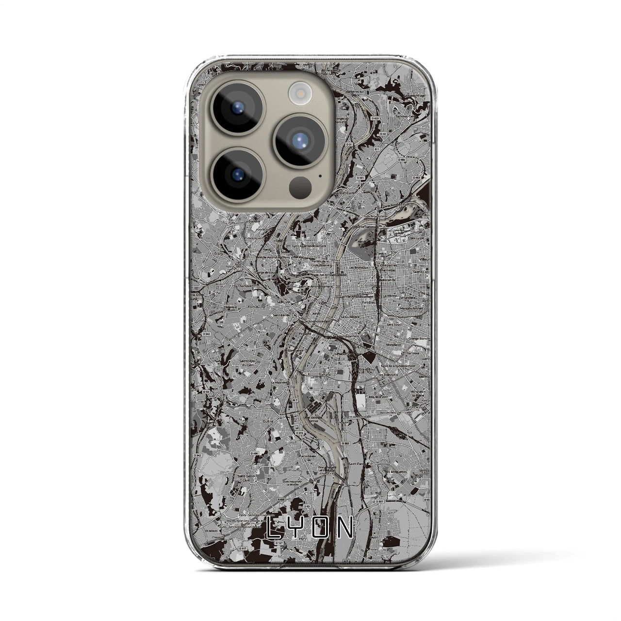 【リヨン(フランス)】地図柄iPhoneケース(クリアタイプ)モノトーン・iPhone 15 Pro 用