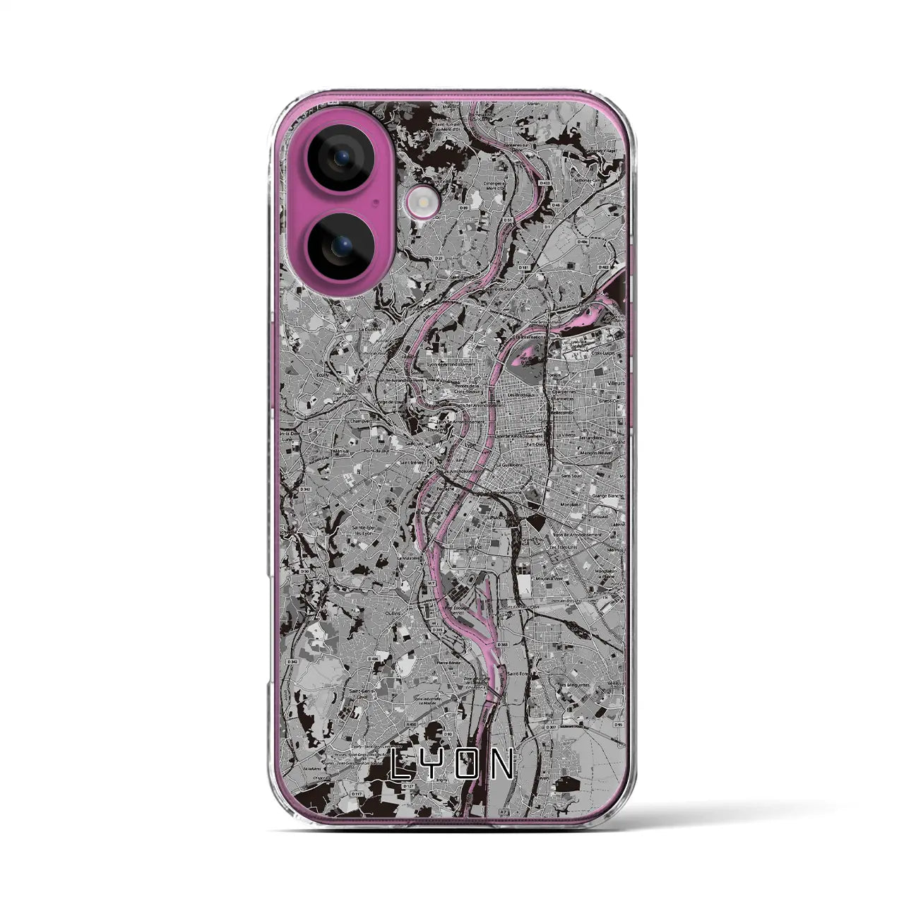 【リヨン(フランス)】地図柄iPhoneケース(クリアタイプ)モノトーン・iPhone 16 Pro 用