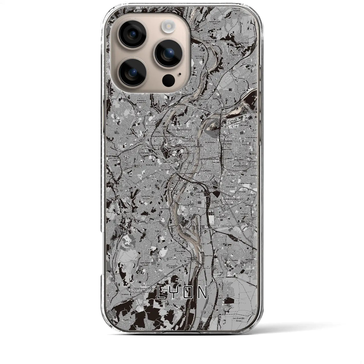 【リヨン(フランス)】地図柄iPhoneケース(クリアタイプ)モノトーン・iPhone 16 Plus 用