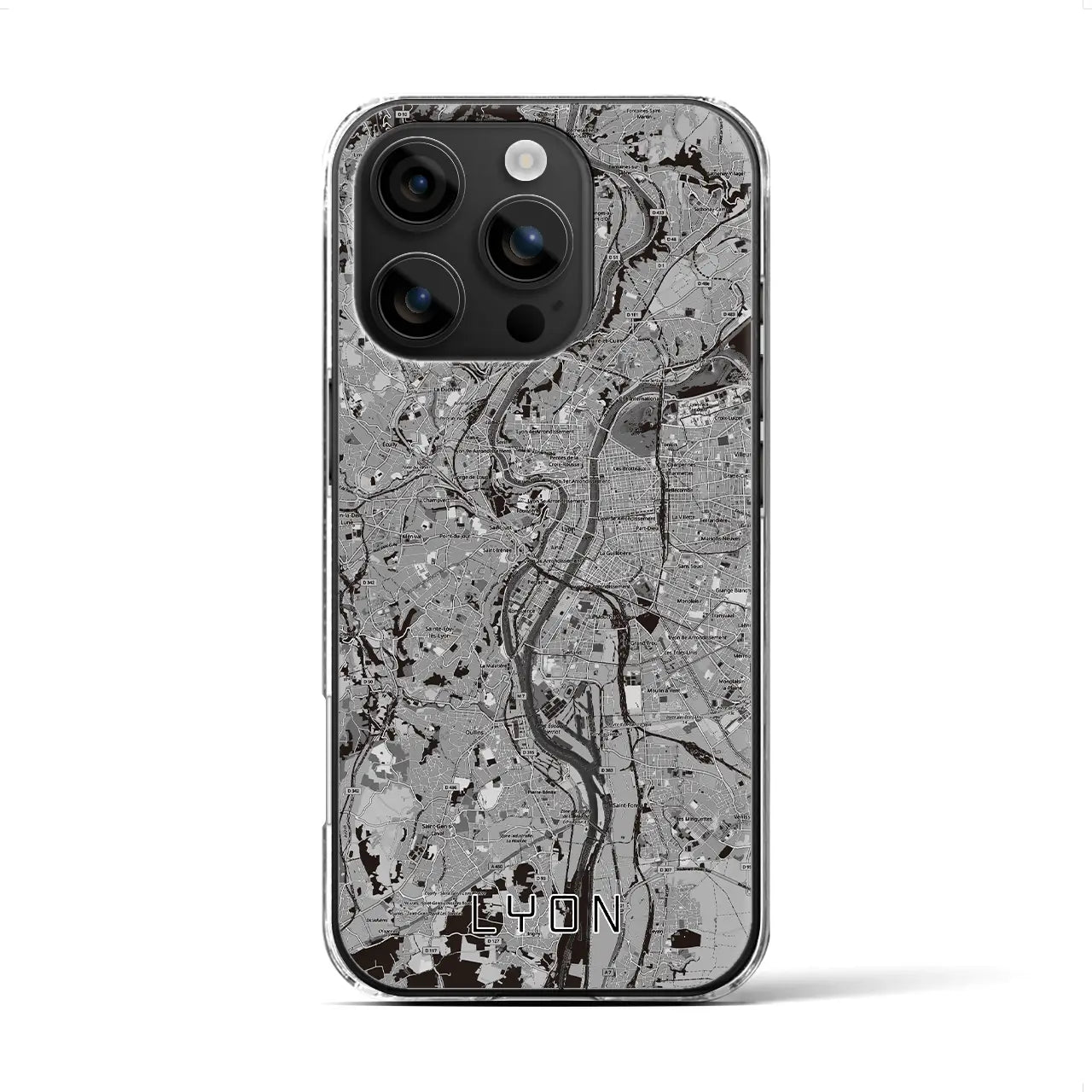 【リヨン(フランス)】地図柄iPhoneケース(クリアタイプ)モノトーン・iPhone 16 用